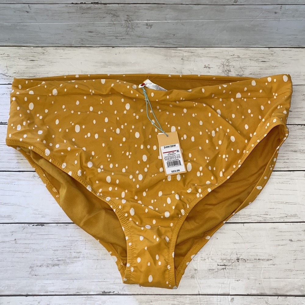 Kona Sol Bikini Bottom Womens 24W Yellow Dot High Waist Swim Target Cheeky 3XL